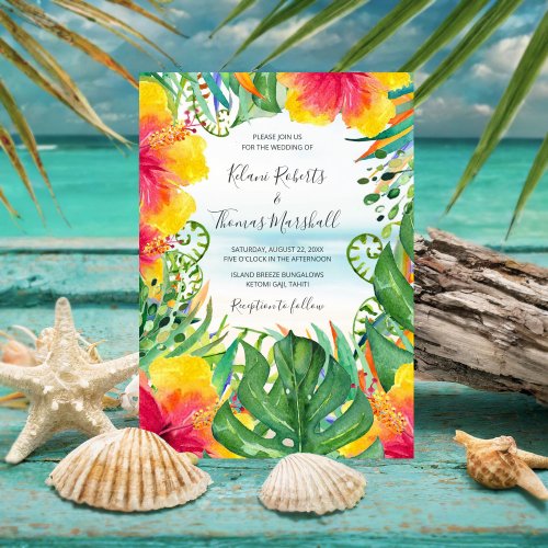 Island Breeze  Tropical Beach Watercolor Wedding Invitation