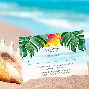Island Breeze   Tropical Beach Watercolor Wedding  RSVP Card