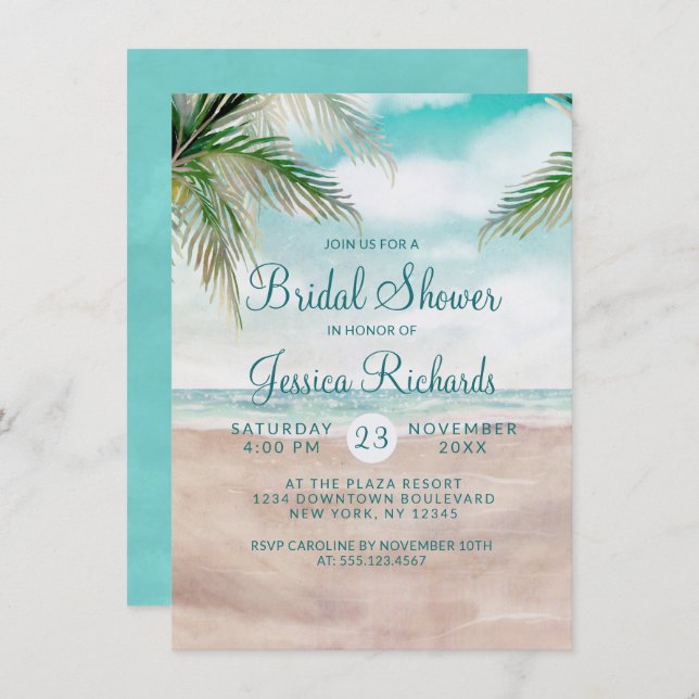 Island Breeze Tropical Beach Wedding Bridal Shower Invitation (Front/Back)