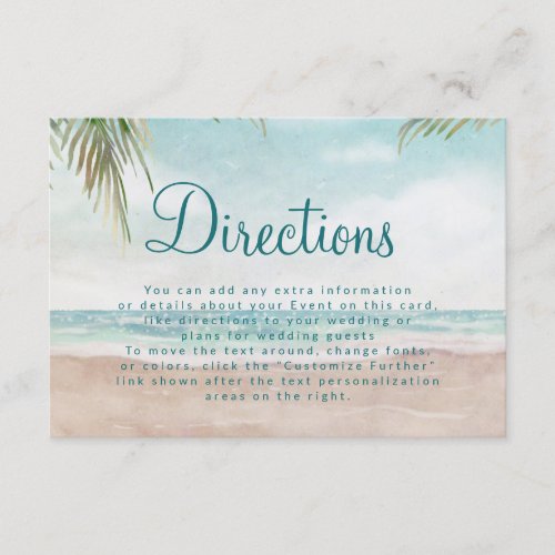 Island Breeze Tropical Beach Wedding Directions Enclosure Card