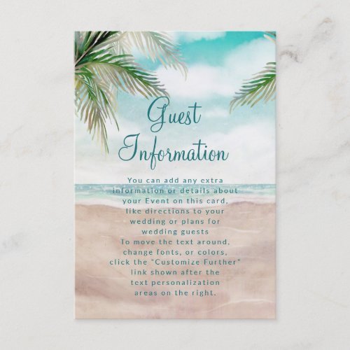 Island Breeze Tropical Beach Wedding Information Enclosure Card