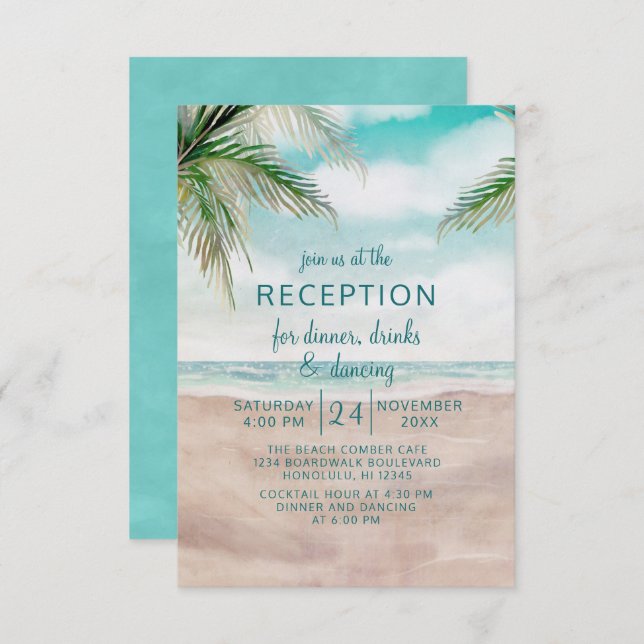 Island Breeze Tropical Beach Wedding Reception Invitation (Front/Back)