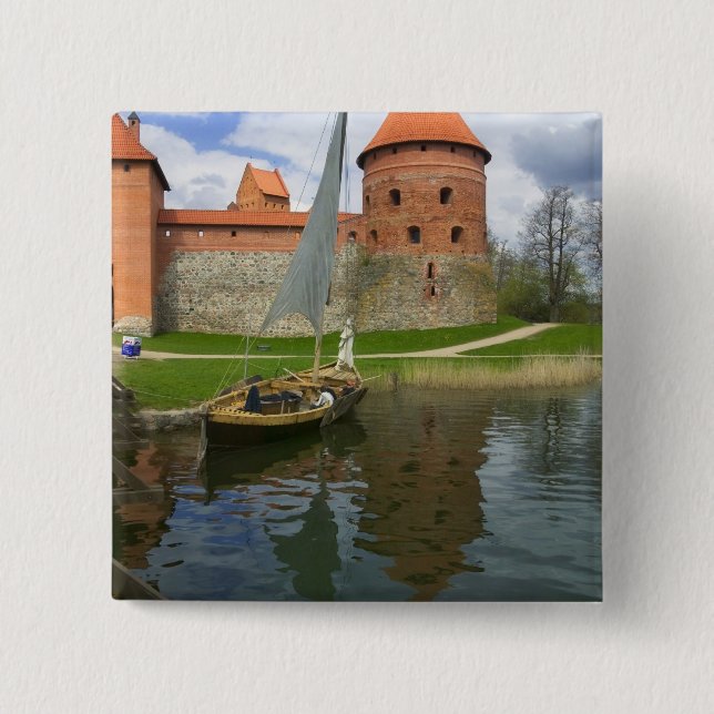 Island Castle by Lake Galve, Trakai, Lithuania Pinback Button (Front)