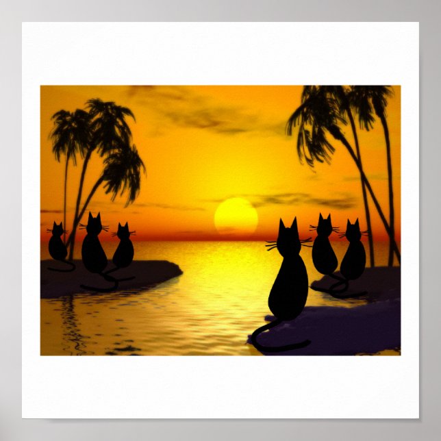 island cats at sunset poster (Front)