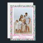 Island Christmas, Beach Pink & Green Custom Photo Holiday Card<br><div class="desc">Add your photos to the front & back of this card,  change wording and more!</div>