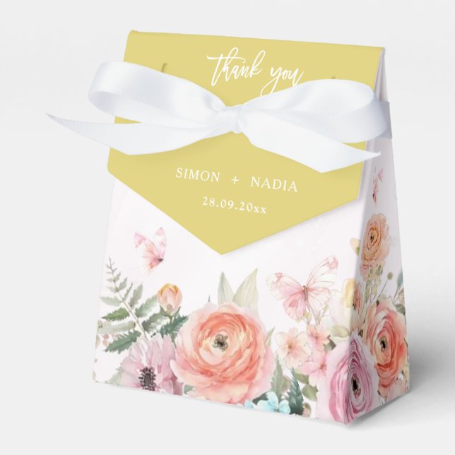 Island Citrus Butterfly Ranunculus Garden Wedding Favor Boxes (Front Side)