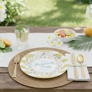 Island Citrus & Peach Roses Bachelorette Party  Paper Plates