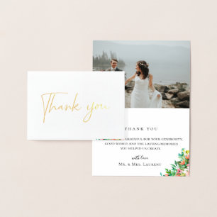 Island Coral Floral Wedding Photo Thank You Card