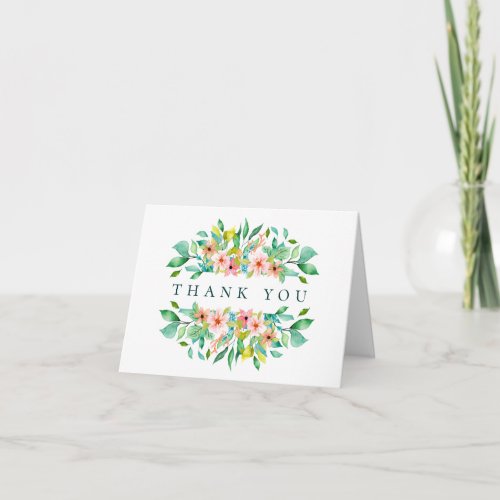 Island Coral Floral Wedding Photo Thank You Card