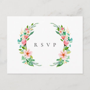 Island Coral Floral Wedding RSVP Song Request Invitation Postcard