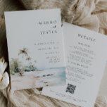 Island Destination Wedding Invitation<br><div class="desc">Tropical Island Watercolor Scene,  Wedding Invitation. All-in-one wedding invitation features,  wedding details template on back with QR Code for RSVP and website information.</div>