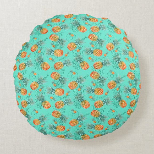 Island Dreams: Pineapple Pattern Pod Round Pillow (Front)