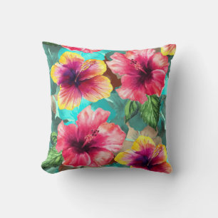 Island Elegance: Hibiscus Pattern Design Throw Pillow