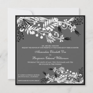 Island Floral (black) Elegant Wedding Invitation