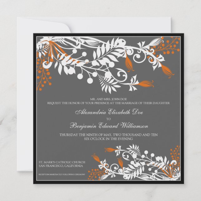 Island Floral (coral) Elegant Wedding Invitation (Front)