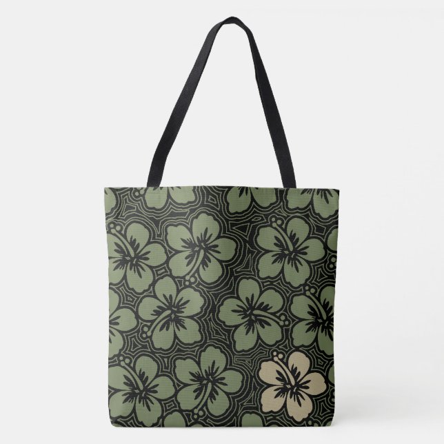 Island Floral Hawaiian Accent Hibiscus Beach Bag (Front)