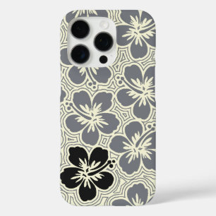 Island Floral Hawaiian Hibiscus Pinstriped Gray iPhone 16 Pro Case