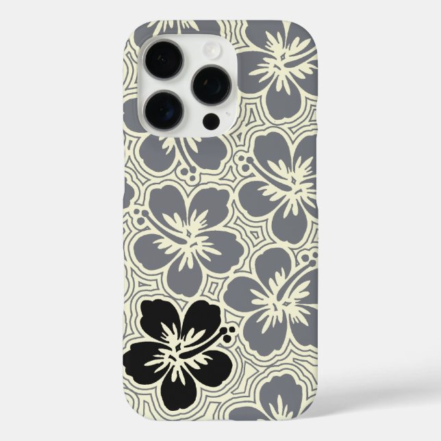 Island Floral Hawaiian Hibiscus Pinstriped Gray Case-Mate iPhone Case (Back)