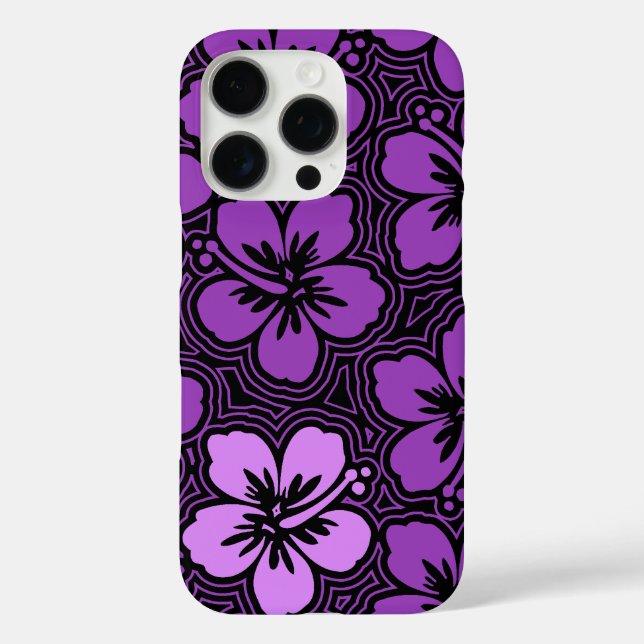 Island Floral Hawaiian Hibiscus Pinstriped Purple Case-Mate iPhone Case (Back)
