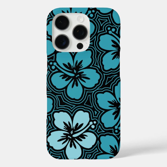 Island Floral Hawaiian Hibiscus Pinstriped Teal Case-Mate iPhone Case (Back)