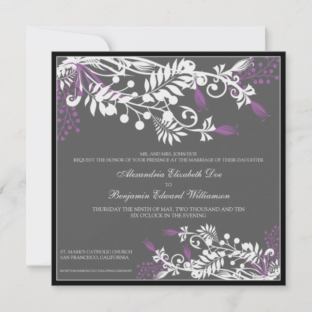 Island Floral (lilac) Elegant Wedding Invitation (Front)