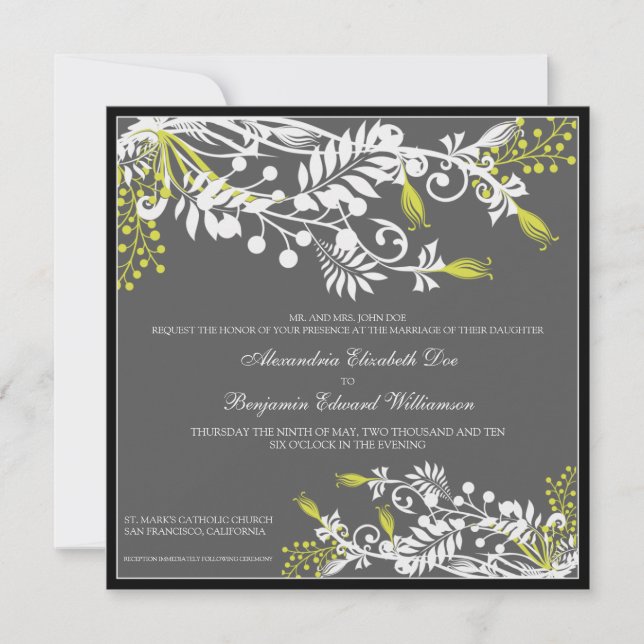 Island Floral (olive) Elegant Wedding Invitation (Front)