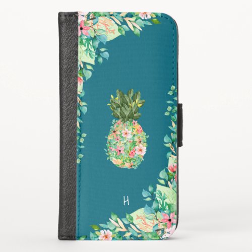 Island Floral Pineapple Monogram iPhone XS Wallet Case