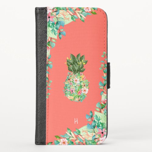 Island Floral Pineapple Monogram iPhone XS Wallet Case