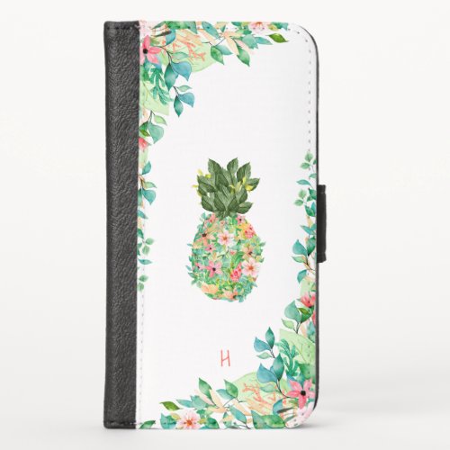 Island Floral Pineapple Monogram iPhone X Wallet Case