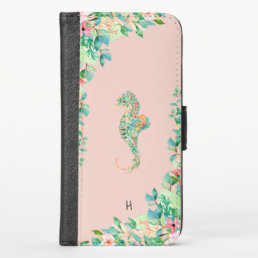 Island Floral Seahorse Monogram iPhone X Wallet Case