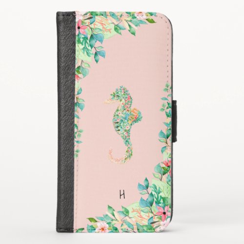 Island Floral Seahorse Monogram iPhone X Wallet Case