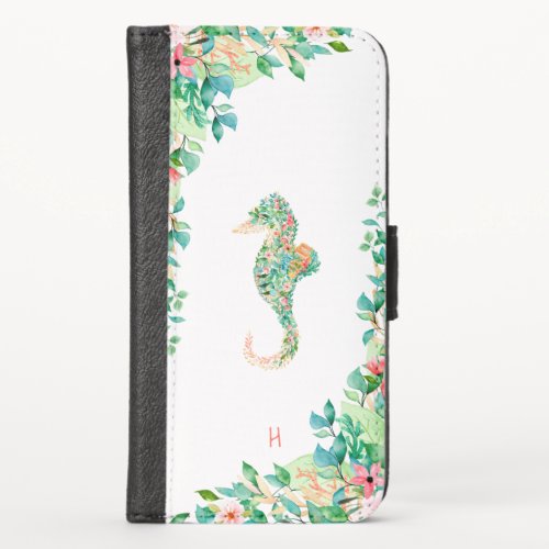 Island Floral Seahorse Monogram iPhone X Wallet Case