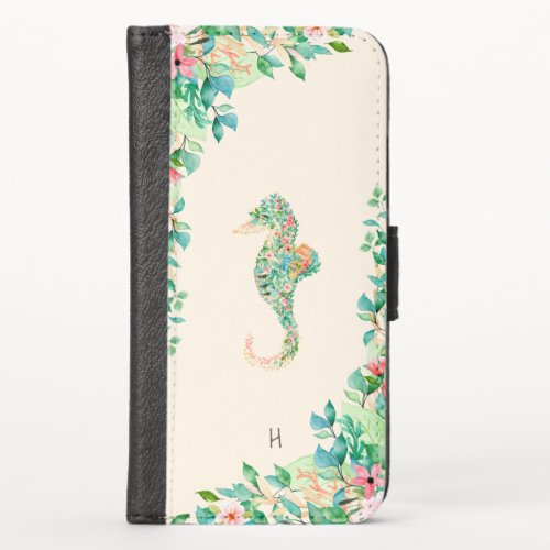 Island Floral Seahorse Monogram iPhone X Wallet Case