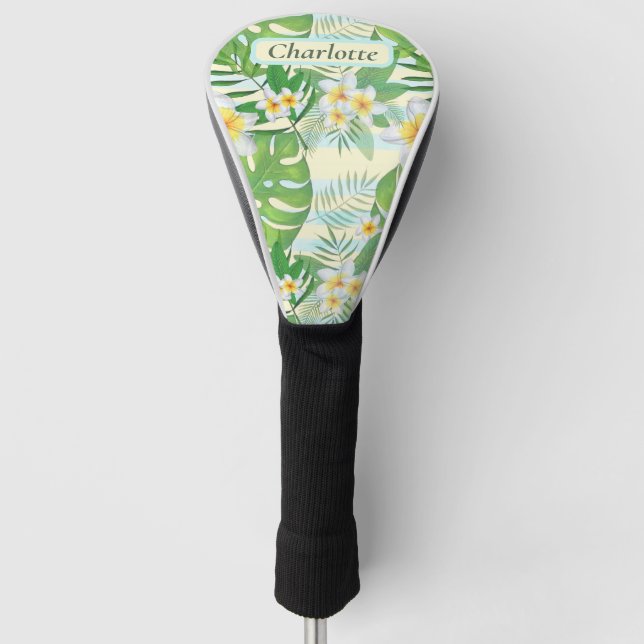 Island Flowers and Monstera Leaves Personalized  Golf Head Cover (Front)