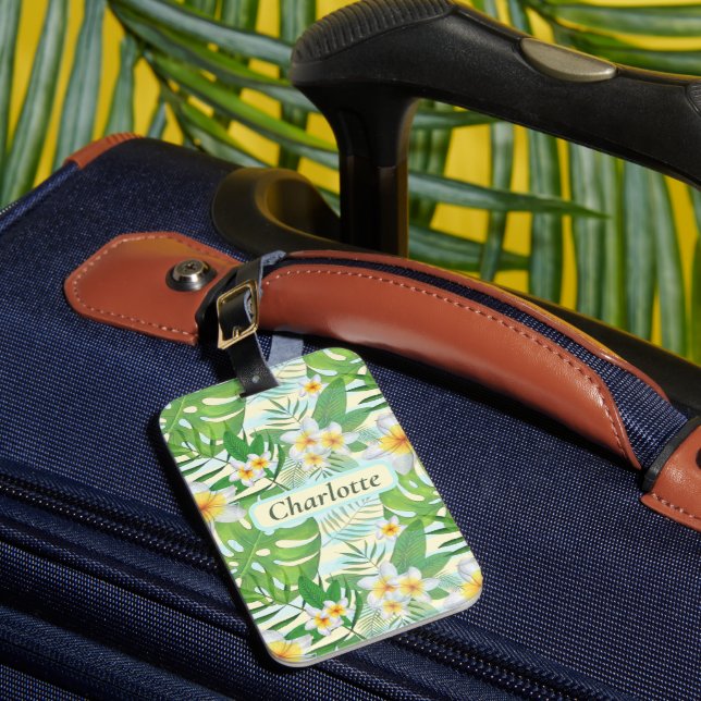 Island Flowers and Monstera Leaves Personalized  Luggage Tag (Front Insitu 1)