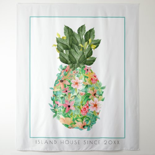 Island Flowers Pineapple Illustration Tapestry