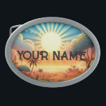 Island Getaway Sunrise Personlized  Belt Buckle<br><div class="desc">Cheery sunrise scene decorates this item with customizable name.</div>