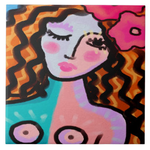 Island Girl Abstract Digital Painting Ceramic Tile