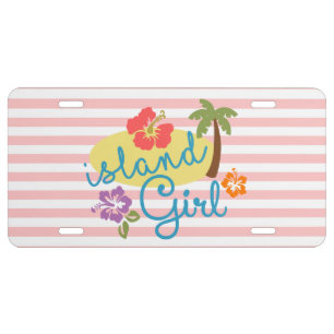 Island Girl: Tropical Pink Stripes License Plate