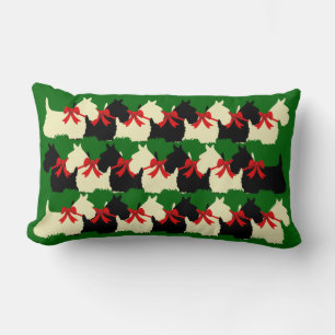 Island green Plaid print Scottish Terrier dog Lumbar Pillow