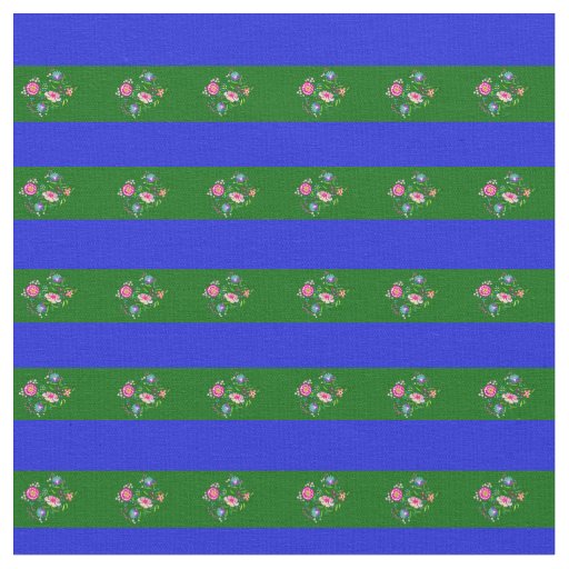 Island green, Royal blue folk flower stripe Fabric