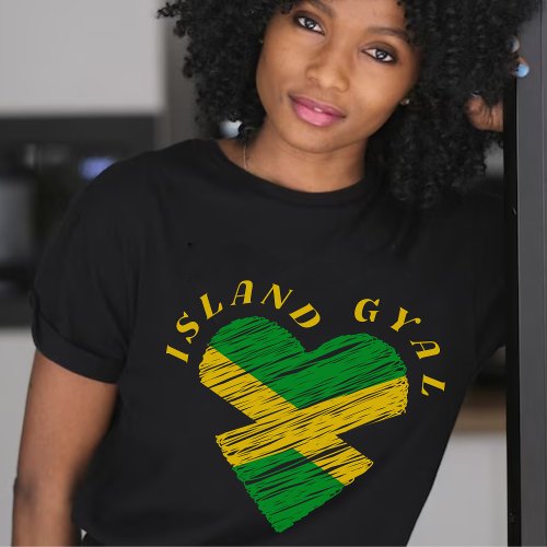 Island Gyal Jamaica Heart Black T_Shirt