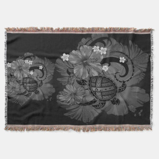Island Hawaiian Map Big Turtle Hibiscus Plumeria T Throw Blanket