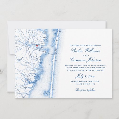 Island Heights New Jersey Map Elegant Navy Wedding Invitation