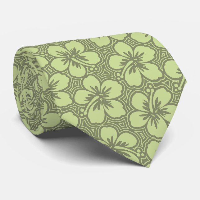 Island Hibiscus Floral Hawaiian Two-sided Printed Neck Tie (Rolled)