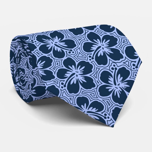 Island Hibiscus Floral Hawaiian Two-sided Printed Neck Tie (Rolled)