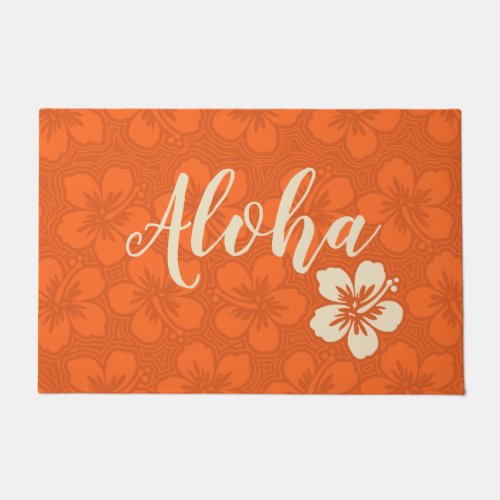 Island Hibiscus Hawaiian Pinstriped Floral Aloha Doormat