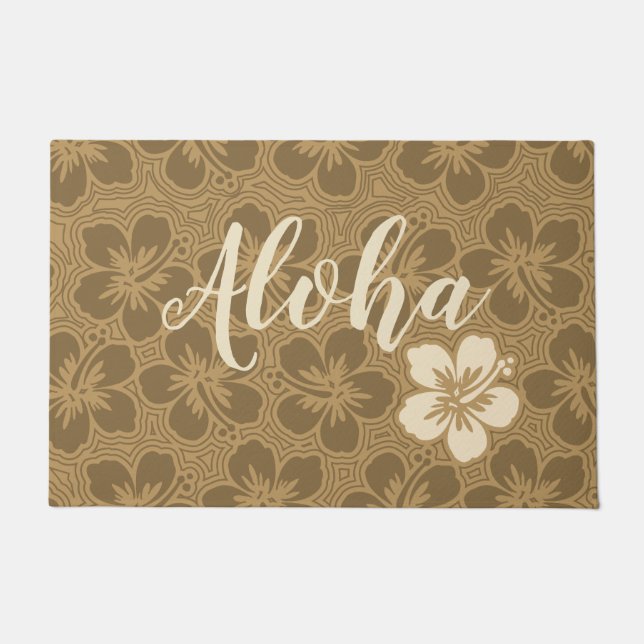 Island Hibiscus Hawaiian Pinstriped Floral Aloha Doormat (Front)