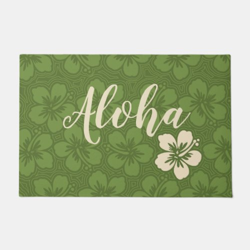 Island Hibiscus Hawaiian Pinstriped Floral Aloha Doormat