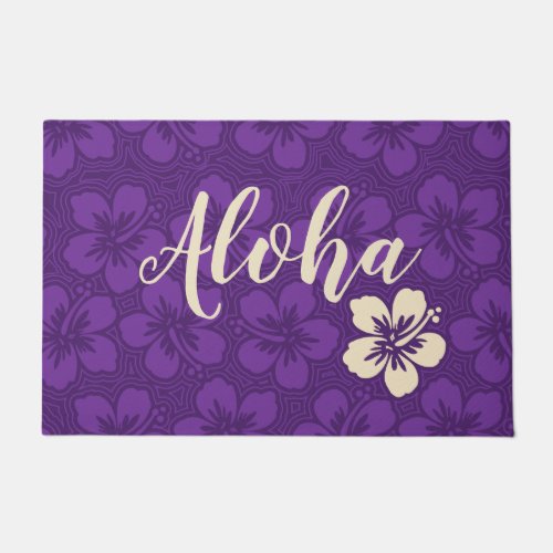 Island Hibiscus Hawaiian Pinstriped Floral Aloha Doormat